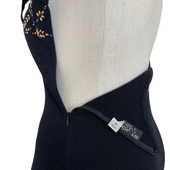 St John Evening Marie Gray Dress Maxi Santana Knit Sleeveless Gold Size 6 - Picture 11 of 16